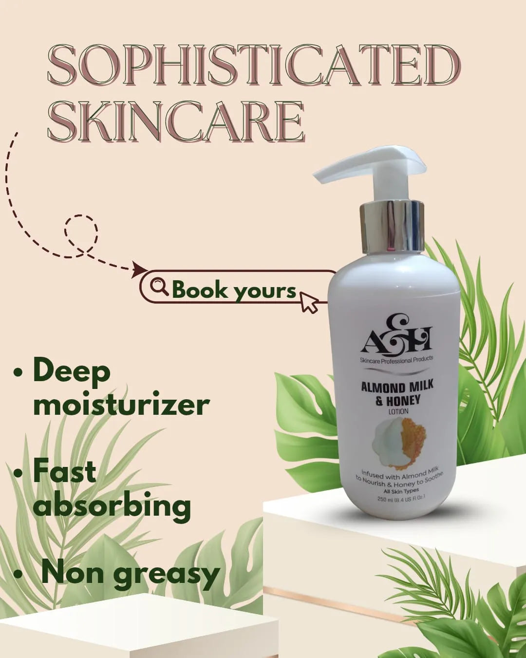 Woman holding a bottle of skincare product with a pump, applying it to her palm.