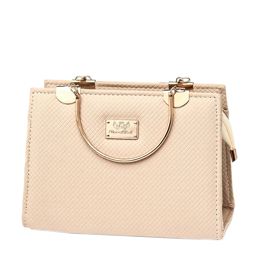 on marble table creamy bag