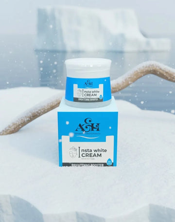 A&H Insta White Cream packaging on a snowy background