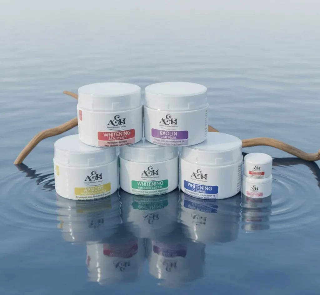 Woman holding a container of AH Ashe Hale products in a store setting